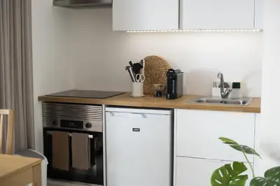a kitchen with a stove and a sink at Madalena Village 1 - City centre by HD PROPERTIES in Faro