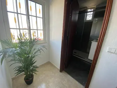 a plant sitting next to a window in a hallway at Moradia Olival- BBQ, 2 Quartos, Quintal in Albufeira