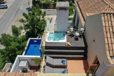 an overhead view of a swimming pool on a house at Vale do Lobo Algarve,Exclusive Private Pool Villa in Vale do Lobo