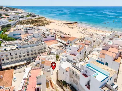 an aerial view of a city and the beach at Apartment Santana - In the heart of Albufeira in Albufeira