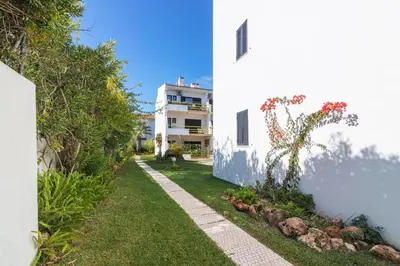 a garden with a white wall and a plant at Vilamoura - MAGNÓLIA 512 - T1 in Vilamoura