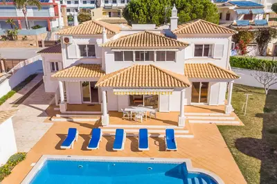 an aerial view of a house with a swimming pool at Villa Sofy in Galé