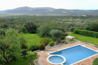 an aerial view of a swimming pool in a garden at Quinta Amarela XL by Portucasa in Loulé