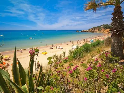 a group of people on a beach with the ocean at Luxury Holiday Villa Pescadinha near Beach, Albufeira in Albufeira