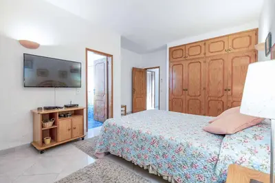 a bedroom with a bed and a flat screen tv at Villa Mica in Azinhal