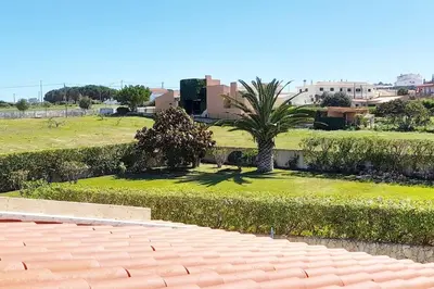 a garden with a palm tree in the middle of a field at Villa Mirasol - Relaxed Private Villa in Albufeira