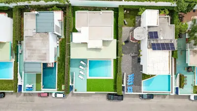 an overhead view of a house with solar panels on it at Villa Dolce Vita by Algarve Vacation in Albufeira