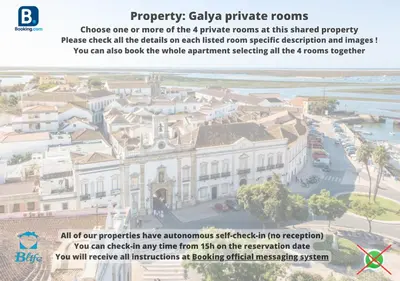 a screenshot of a flyer for a hotel with a building at Blife Galya private rooms in Faro