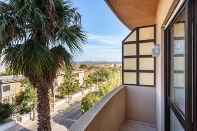 a palm tree on the balcony of a building at Blife Amorya private apartment in Faro