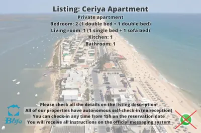 a flyer for a resort on a beach at Blife Ceriya private apartment in Faro