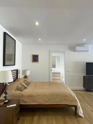 a bedroom with a large bed and a television at Quinta Verde Algarve in Medronhal