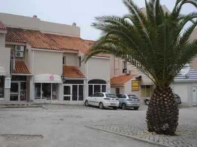 a palm tree in the middle of a parking lot at T2 duplex na Marina de Vilamoura in Loulé