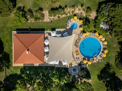 an overhead view of a resort with a pool at 5 star Luxury SevenPines apartment with large balcony and 3 communal pool in Quarteira