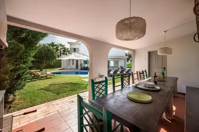 an aerial view of a villa with a swimming pool at SeaBreeze by Algarve Villa Holidays in Galé