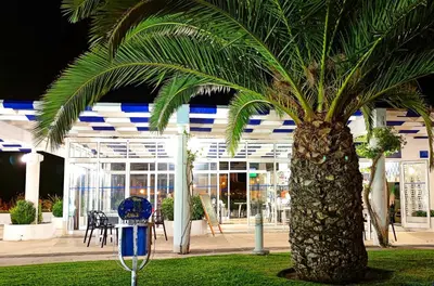 a palm tree in front of a building at Ocean Breeze WindMill Condo by BeCherish in Albufeira