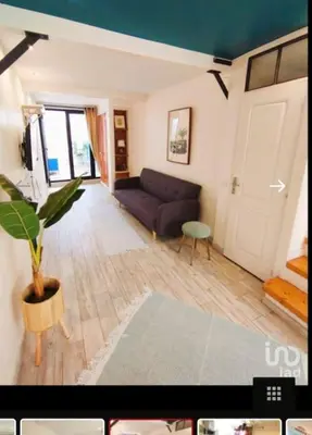 a living room with a couch and a potted plant at Cozy House in Center in Faro