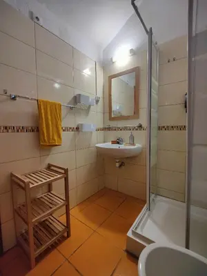 a bathroom with a sink and a shower at Casa do Cedro in Albufeira