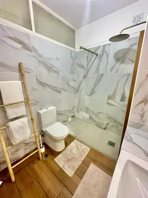 a bathroom with a toilet and a shower at Solar Home appartement T2 in Albufeira
