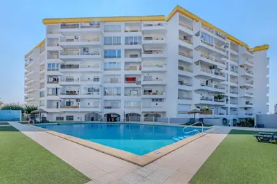 an aerial view of a city with buildings at Casa Patricia in Albufeira