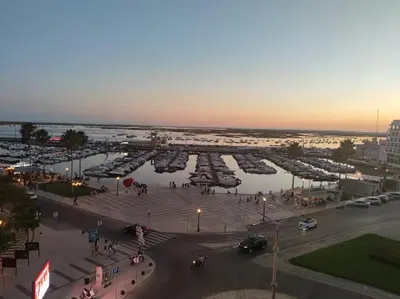 an aerial view of a marina with a lot of boats at Faro Ria Formosa Twin at city center in Faro