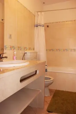 a bathroom with a sink and a toilet and a shower at Dinita Apartamentos in Albufeira