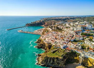 an aerial view of a town on the coast at Villa Bonita in Albufeira