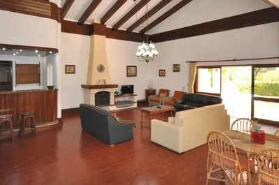 a living room with a couch and a fireplace at Villa Gardenia in Quarteira