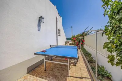 a blue ping pong table sitting on a patio at Villa Domus Vini by Villa Plus in Guia