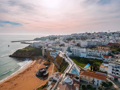 an aerial view of a beach and buildings at Sun&Sea in Albufeira