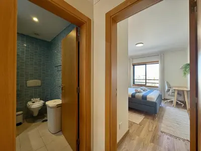 a bathroom with a shower and a sink at Albufeira Modern 7 With Pool by Homing in Albufeira