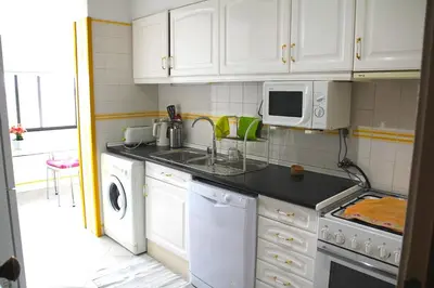 a white kitchen with a sink and a dishwasher at Brigida's Flat in Faro