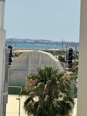 a palm tree in front of a large tent at Beach Holidays in Quarteira