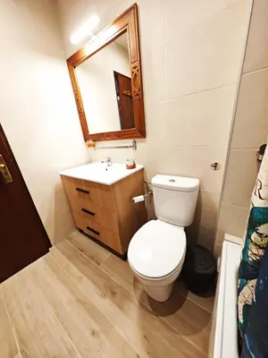 a bathroom with a toilet and a sink and a mirror at Blife Paulya private apartment in Faro