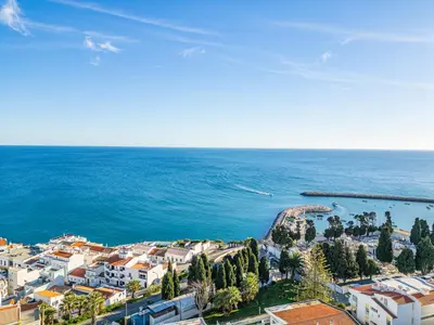 an aerial view of a city and the ocean at Apartment Atlas in Albufeira