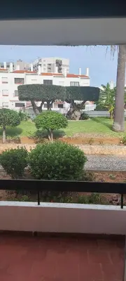 a view of a park from a building with a bench at Albufeira New House in Albufeira