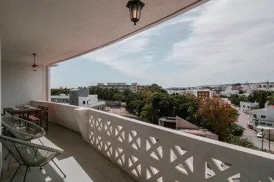 a balcony with a view of a city at FLH Albufeira Boho Chic with Balcony in Albufeira
