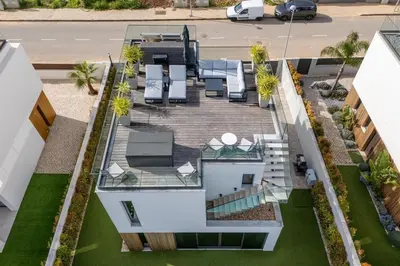 an aerial view of a house with a backyard at Villa Memorias by Algarve Holidays in Páteo