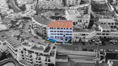 an overhead view of a city with buildings at Stunning Ocean View Apt Beach 200mt AC Pool in Albufeira