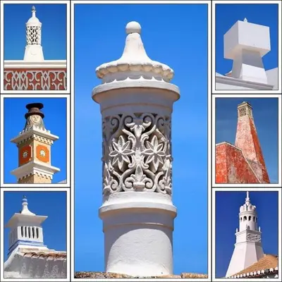 a collage of photos of a tower and a lighthouse at Apartamento Vida & Mar at Albufeira Beach in Albufeira