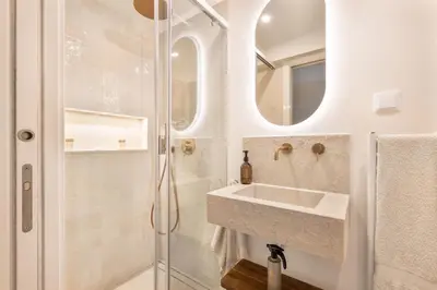 a bathroom with a sink and a shower at BLQ Charneco 1BDR in Boliqueime by LovelyStay in Boliqueime