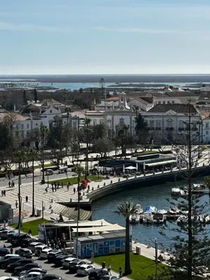 a view of a city with a street and buildings at Old town and Rias view in Faro