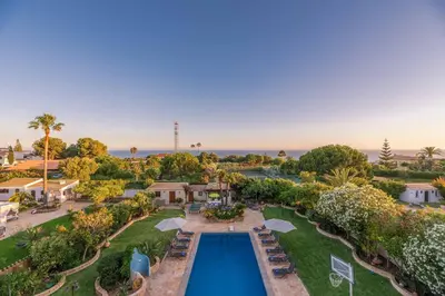 an aerial view of a villa with a swimming pool at Casa da Praia in Galé
