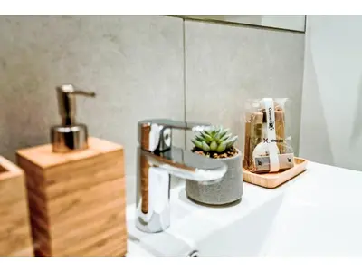 a bathroom sink with a faucet and a plant on it at Apartment Sunlight Albufeira - Sunny Way by Interhome in Albufeira