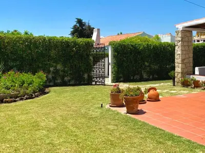 a garden with three potted plants and a fence at Holiday Home Lotus Villa 2- Albufeira by Interhome in Albufeira