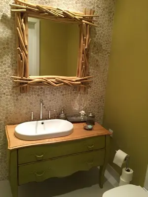 a bathroom with a sink and a mirror at Vilamoura Villa Alegria in Vilamoura