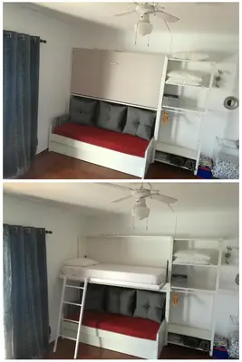 two pictures of a bedroom with a bunk bed at Sol Nascente Apartment in Albufeira
