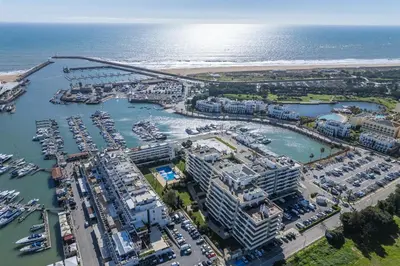 an aerial view of a marina with boats at Marina Vilamoura Relax in Vilamoura