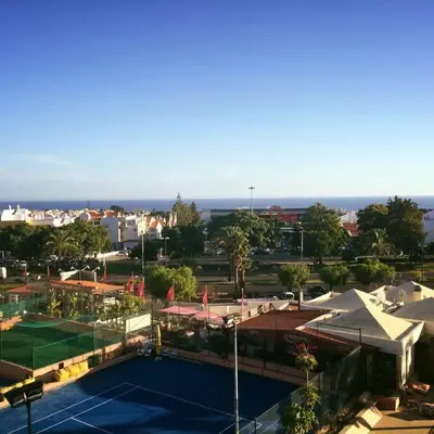 a tennis court in a city with a tennis court at Bellavista Ténis Clube - Studio Sea View in Albufeira