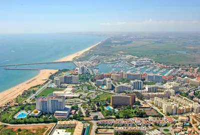 an aerial view of a city and the beach at Romantic Studio By Ethnic Ocean in Vilamoura