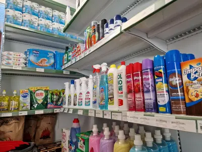 a store aisle filled with lots of bottles of cleaner at Windmill Hill in Albufeira